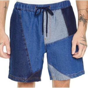 Forever 21 Men's Size 2XL Denim 7" Shorts Crafted Patchwork‎ Drawstrings $49